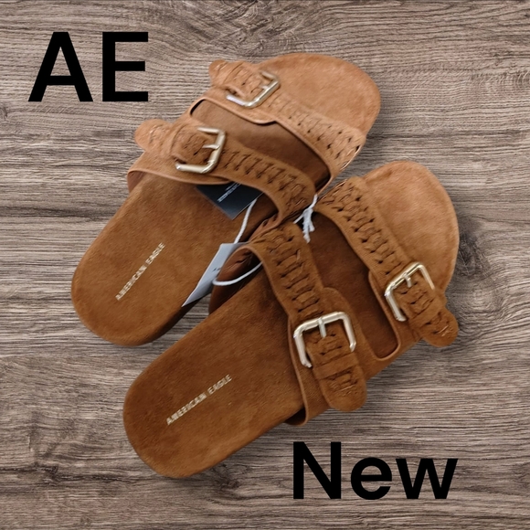 New! AEO Suede-Look Cognac Slides | Trending Fall 2025 Size 8 - Picture 1 of 7